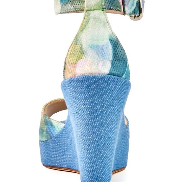 Floral Denim Leather Platform Heels by Elizee - Picture 4 of 9